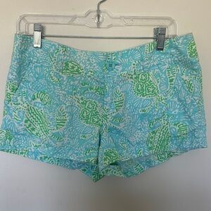 Lilly Pulitzer Aqua and Lime Crab Patterned Shorts